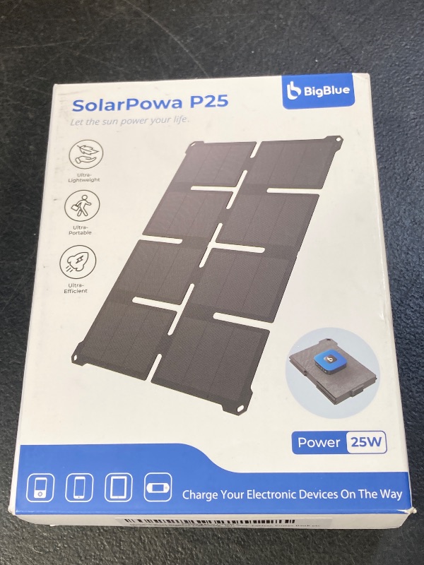Photo 1 of [Upgraded] Big Blue Ultra-Light Portable 25W Solar Panel Charger with USB-A and USB-C Ports, 0.84 lbs Pocket-Size IP68 Waterproof, Folded Solar Panel Compatible with Cellphone, Power Bank, Camping Light