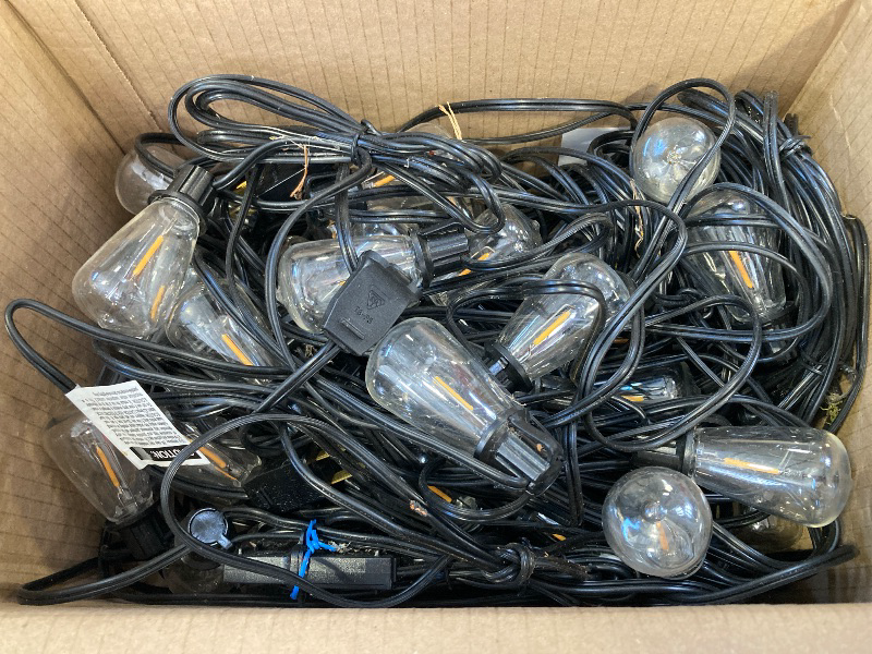 Photo 1 of addlon 200FT(50FT*4) LED Outdoor Lights Waterproof Patio Lights with 64 Shatterproof ST38 Replaceable Bulbs(4 Spare), Dimmable Outside Hanging Light Connectable for Porch, Backyard