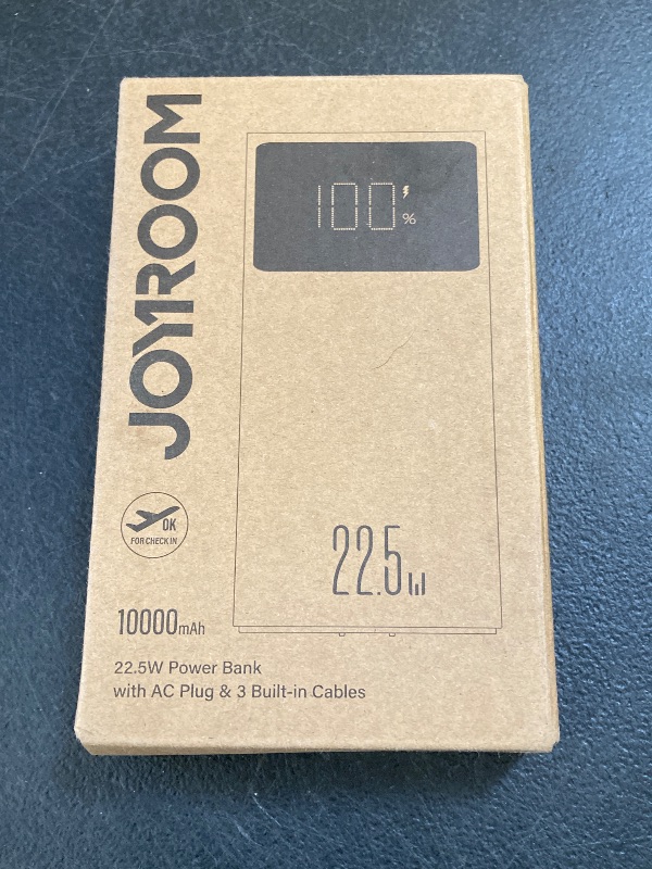 Photo 1 of JOYROOM Portable Charger, 10000mAh Power Bank with Built-in Cables and AC Wall Plug, PD 22.5W Fast Charging Battery Pack, Compatible with iPhone, iPad and Tablet (Black)