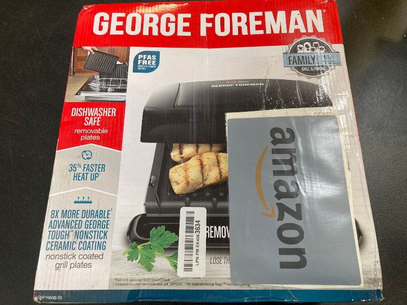 Photo 1 of George Foreman 4-Serving Removable Plate Electric Grill and Panini Press, George Tough Non-Stick Coating, Drip Tray Catches Grease, Black