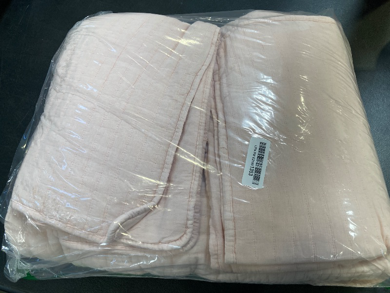 Photo 1 of WDCOZY Pink Queen Size Quilt Set, Muslin Cotton Shell Down-Alt Poly Filling, Shabby Chic Rustic Farmhouse Country Bedspread, Textured Gauze Coverlet, Soft Lightweight Bedding, All Season, 2 Shams