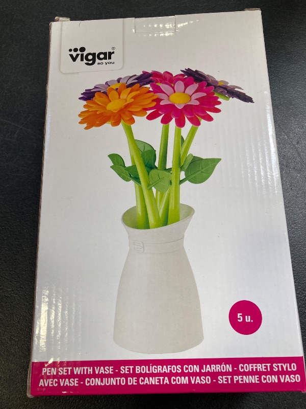Photo 1 of Vigar Flower Shop Pen Set with Vase, Set of 5 Colorful and Decorative Flower-shaped Pens with Matching Holder