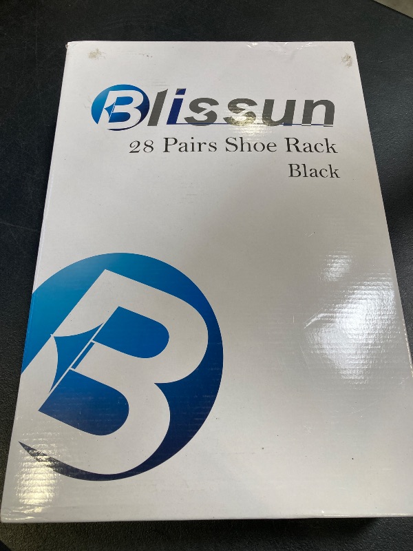 Photo 1 of Blissun Shoe Rack Storage Organizer, 28 Pairs Portable Double Row Shoe Rack Shelf Cabinet Tower for Closet with Nonwoven Fabric Cover, Black