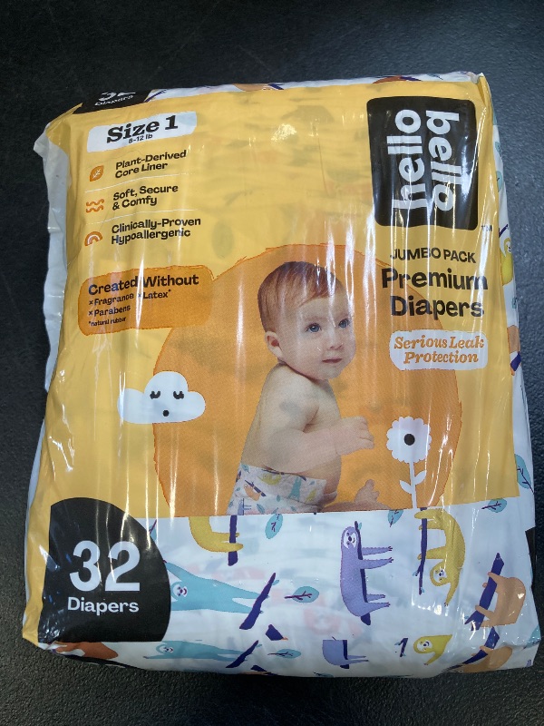 Photo 1 of Hello Bello Premium Baby Diapers Size 1, 32 Count of Disposable, Extra-Absorbent, Hypoallergenic Baby Diapers with Snug and Comfort Fit, Sleepy Sloth
