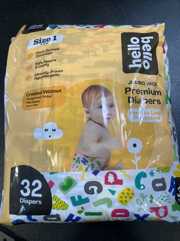 Photo 1 of Hello Bello Premium Baby Diapers Size 1, 32 Count of Disposable, Extra-Absorbent, Hypoallergenic Baby Diapers with Snug and Comfort Fit, Alphabet Soup