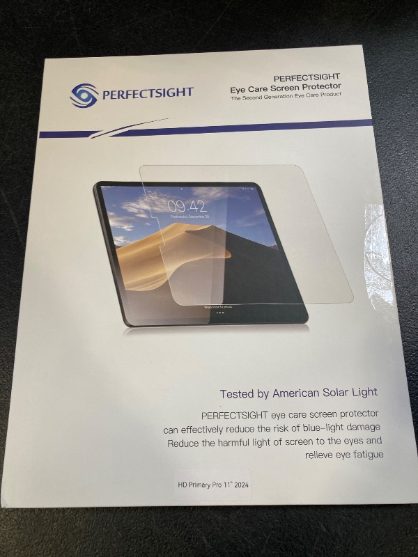 Photo 1 of PERFECTSIGHT Anti Blue Light Screen Protector Compatible with iPad Pro 11 Inch 2024 M4, Eye Protection Blue Light Filter, HD Easy Installation Anti Fingerprint Tempered Glass, 1 Pack
