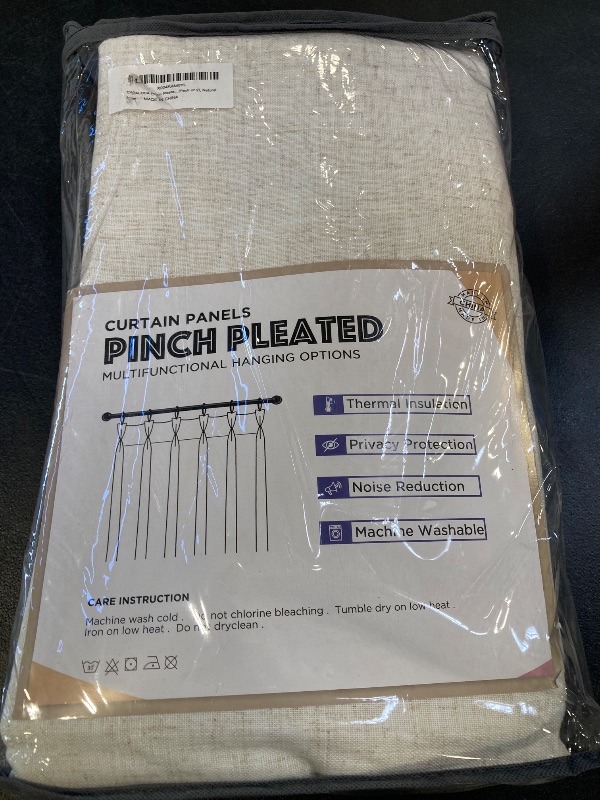 Photo 1 of CAPALOCA Pinch Pleated Blackout Curtains 96 Inches Long, Linen Blend, 100% Blackout Drapes with 20 Hooks, Ideal for Bedroom and Living Room, 40" W x 96" L (Pack of 2), Natural