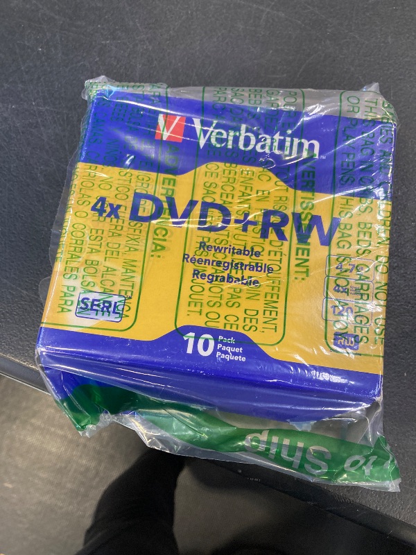 Photo 1 of Verbatim DVD+RW Blank Discs 4.7GB 4X Recordable Discs - 10pk Slim Case 94839