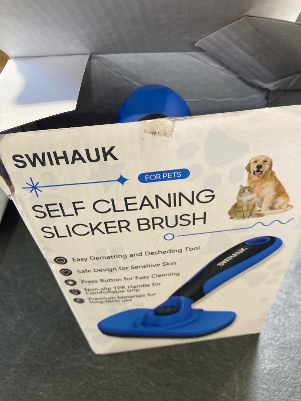 Photo 1 of Swihauk Self Cleaning Slicker Brush - Skin Friendly Deshedding Grooming Tool for Dogs & Cats, Suitable for Shedding & Haired Pets, with Pet Supplies Accessories, Blue