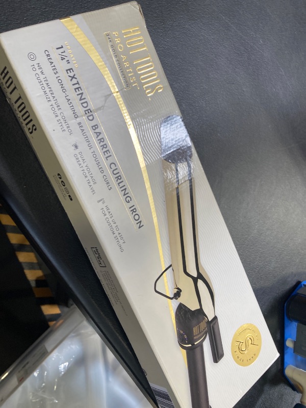Photo 1 of HOT TOOLS 24K Gold Professional 1 1/4" Extended Barrel Curling Iron with Clamp for Tousled Curls - 24K Gold Technology for Long-Lasting Results & Longer Barrel for Easy Styling