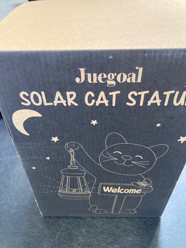 Photo 1 of Juegoal Garden Statue Solar Cat Figurine with Lantern, 10" Resin Kitten Outdoor Lawn Porch Yard Art, Lighted Christmas Birthday Gifts for Mom Grandma