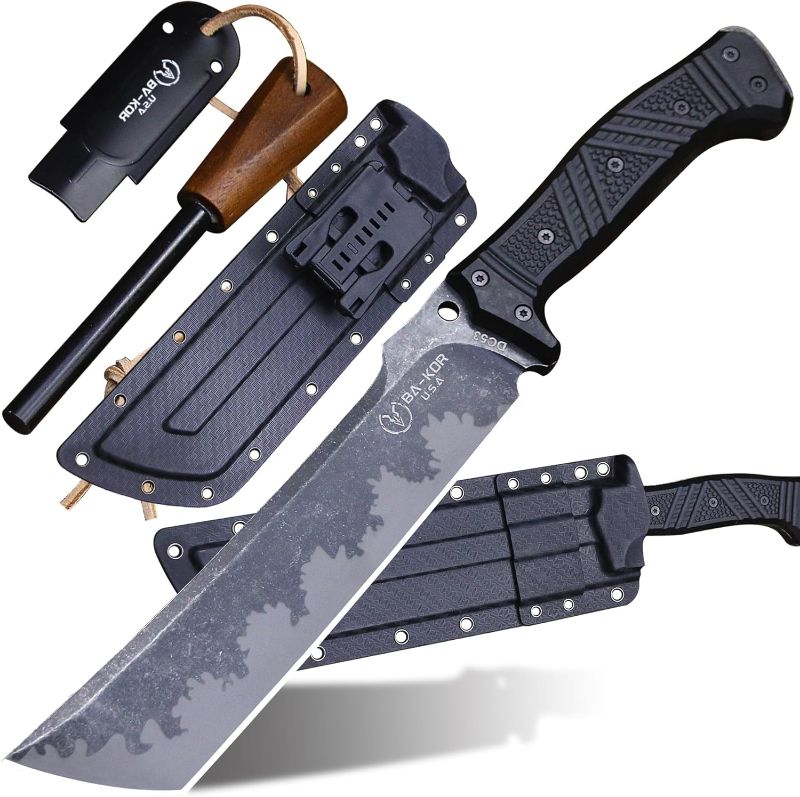 Photo 1 of BA-KOR U.S.A 6mm thick DC53 steel 38CM (15.2in) (full tang) fixed knife+scabbard&(5.9in) cerium igniter, suitable for outdoor hunting, camping, survival, exploration, EDC tool knife