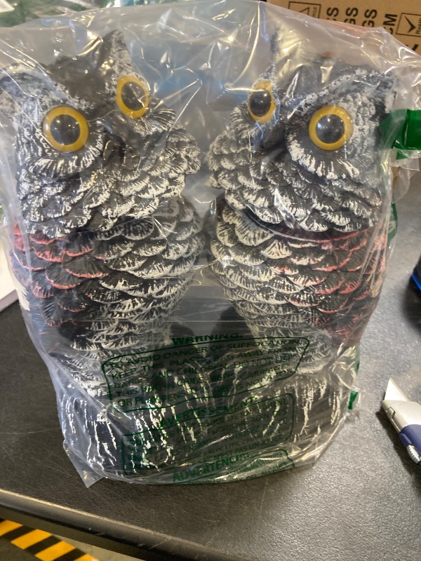 Photo 1 of Owl Decoys to Scare Birds Away, 2 Pack BobbleHead Fake Owls Plastic Scarecrow Bird Deterrent, Nature Enemy Scarecrow Plastic Owl Statues, Garden Decor Statues for outside, Patio, Lawn, Yard Decoration