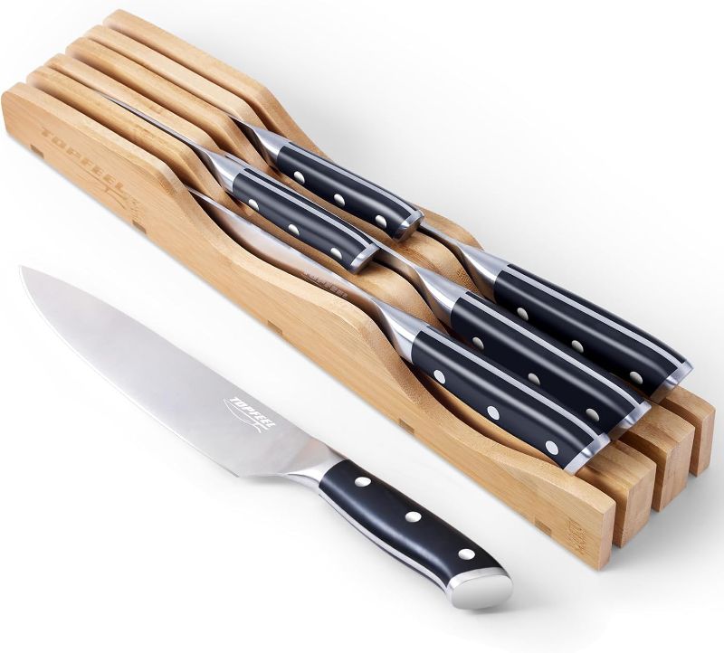 Photo 1 of 6Pcs Kitchen Knife Set with In-Drawer Bamboo Knife Organizer- 3.5-8 Inch Set Kitchen Knives German High Carbon Stainless Steel Sharp Knife, Knives Set for Kitchen with Ergonomic Handle