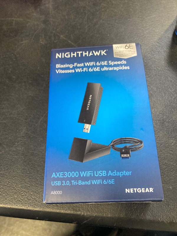 Photo 1 of NETGEAR Nighthawk WiFi 6E USB 3.0 Adapter (A8000) - AXE3000 Tri-Band Wireless Gigabit Speed (Up to 3Gbps) - New 6GHz Band – Works with Any WiFi 6 or 6E Router Or Mesh System - for Windows PC