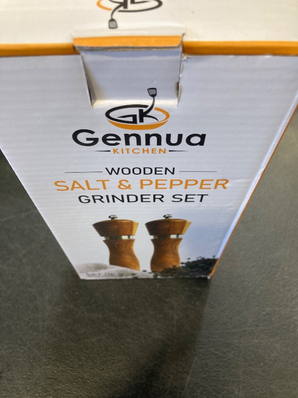 Photo 1 of Gennua Kitchen Wooden Salt and Pepper Grinder Set: Refillable Salt & Pepper Mills Adjust for Customized Coarseness, Crafted of Solid Acacia Wood with Ceramic/Stainless Steel Core, 8 Inches Each