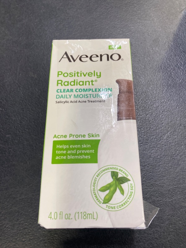 Photo 1 of Aveeno Positively Radiant Clear Complexion Face Moisturizer, Acne Facial Moisturizer with Soy and Salicylic Acid for Oily Skin, Hypoallergenic Formula, Paraben-Free, Non-Comedogenic, Pump, 4 FL OZ