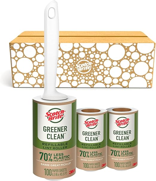 Photo 1 of Scotch-Brite Greener Clean Lint Roller, Reusable Lint Rollers for Clothes, Furniture, and Pet Hair, Tidy Up Fabrics with a More Sustainable Fuzz Remover, 1 Roller, 2 Refills

