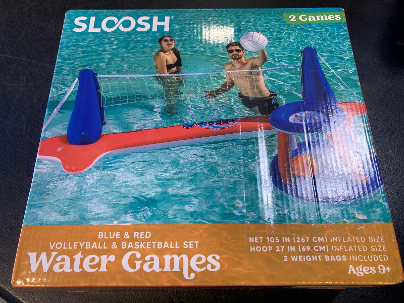 Photo 1 of JOYIN Inflatable Pool Float Set Volleyball Net & Basketball Hoops, Balls Included for Kids and Adults Swimming Game Toy, Summer Floaties, Volleyball Court |Basketball,L-Red