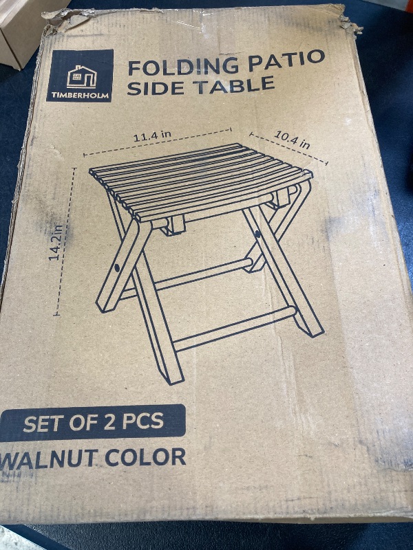 Photo 1 of Timberholm 2PCs Folding Side Tables, Waterproof Patio Foldable End Table, Portable Side Table for Indoor and Outdoor Garden, Porch, Balcony, Camping, Fishing, Natural Color, Small Size 14 inch Height