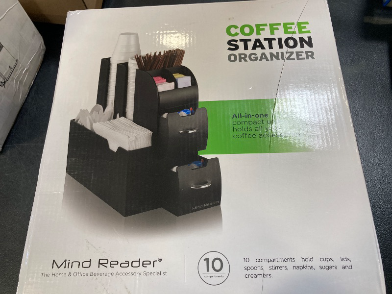 Photo 1 of Mind Reader Cup and Condiment Station, Countertop Organizer, Coffee Bar, Kitchen, Stirrers, 5.35"W x 11.25"L x 11.15"H, Black