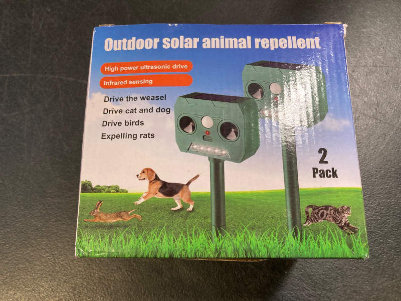 Photo 1 of 2Pack Ultrasonic Deer Repellent Devices Squirrel Cat Repellent Outdoor, Waterproof Solar Animal Repellent with Motion Sensor Deterrent Light for Rabbit Dog Raccoon Coyote Skunk Rodent Possum Armadillo