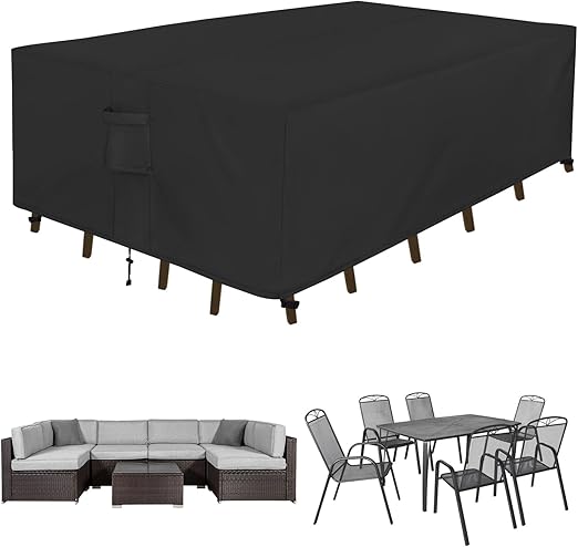 Photo 1 of Easy-Going Rectangle Patio Furniture Cover Waterproof Outdoor Dining Table and Chair Cover Anti-UV Outside Sectional Sofa Set Covers (110"L x 84"W x 28"H, Black)
