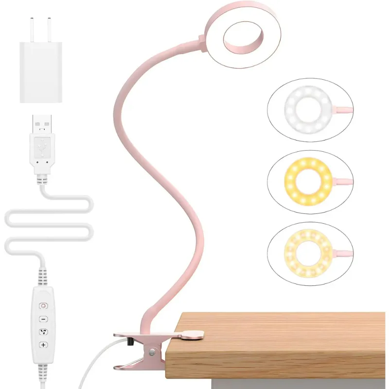 Photo 1 of Skymore Clip on Light -3 Color Modes&10 Brightness LED Reading Desk Light with Clamp Flexible Gooseneck Book Light for Kids' Bedtime Reading Clip on Desk, Headboard- Pink 