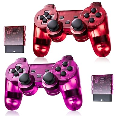 Photo 1 of Burcica Wireless Controller for PS-2 Play 2 Double Vibration 2 - Clear Red and Clear Purple
