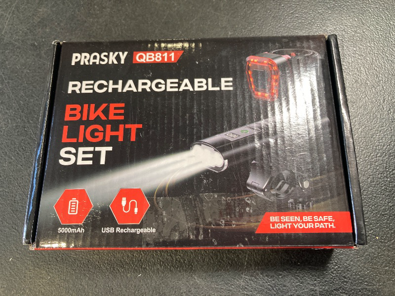 Photo 1 of Prasky Rechargeable Bicycle Lights Front and Rear, Super Bright LED Headlight, IP65 Waterproof Multiple Modes Road Mountain Bike Lights for Night Riding - Titanium