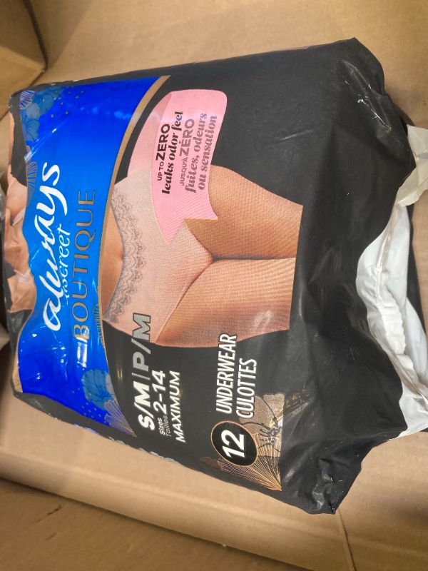 Photo 1 of Always Discreet Boutique Adult Incontinence & Postpartum Underwear For Women, High-Rise, Size Small/Medium, Rosy, Maximum Absorbency, Disposable, 12 Count (Packaging May Vary)