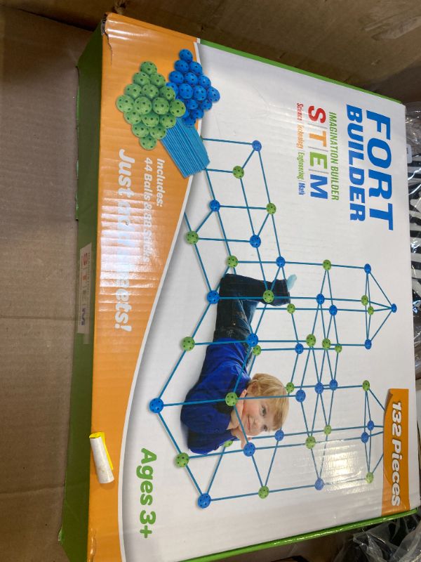 Photo 1 of FUNbelievable! 132 Piece Fort Building Kit - Indoor Play Engineering Set with Connecting Sticks & Balls - Creative STEM Building Toys for Kids Play Spaces, Tents & Hideouts