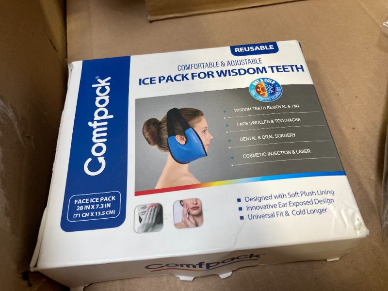 Photo 1 of Comfpack Wisdom Teeth Ice Pack Head Wrap with Ear Hole Design, Soft Face Ice Pack Reusable Gel Hot Cold Therapy for TMJ Pain Relief, Tonsillectomy, Oral Surgery, Face Swelling