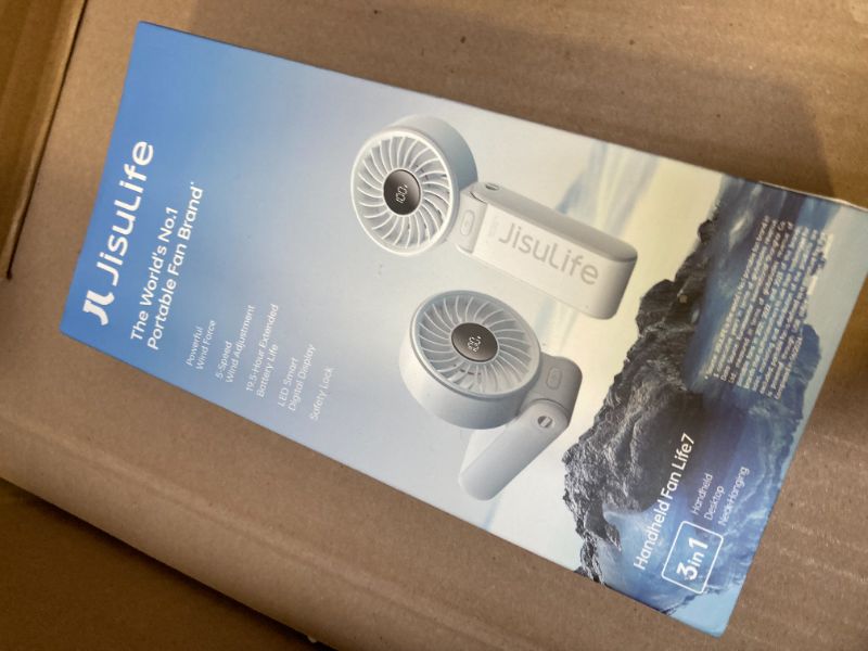 Photo 1 of JISULIFE Handheld Fan Life7 – Ultimate Flexibility: High-Power Motor, LED Display, 19.5 Hrs Cooling, 5000mAh Rechargeable, 5-Speed, Foldable Design, 3-IN-1 Portable Fan for Travel Cruise Beach(Grey)