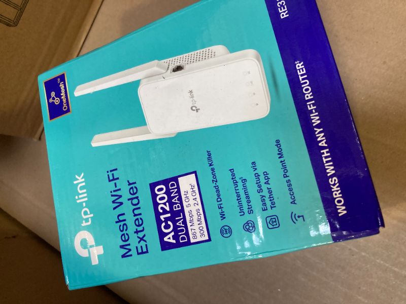 Photo 1 of TP-Link AC1200 WiFi Extender, 2025 Wirecutter Best WiFi Extender, 1.2Gbps Home Signal Booster, Dual Band 5GHz/2.4GHz, Up to 1600 Sq.ft and 32 Devices, EasyMesh Compatible, One Ethernet Port (RE315)