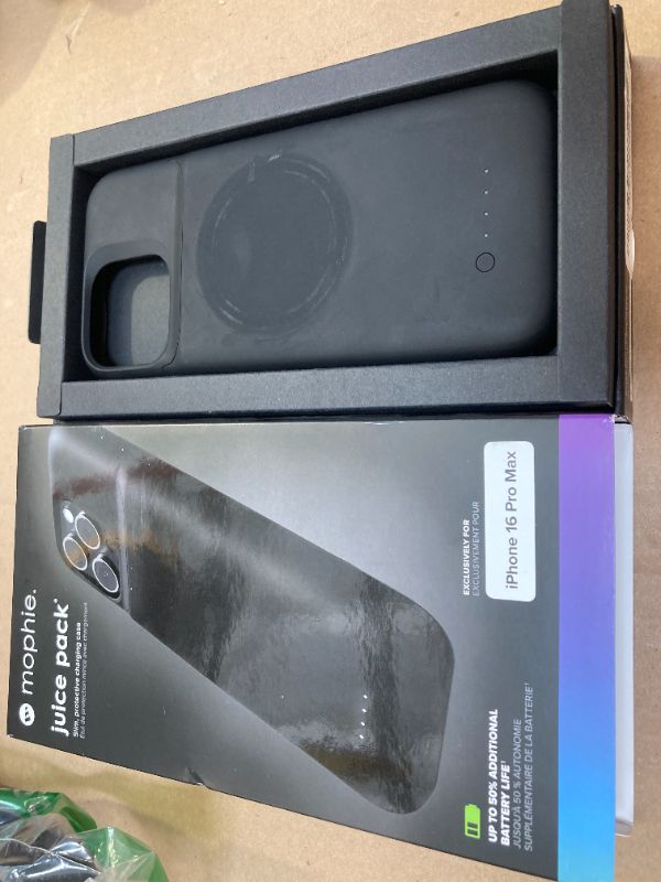 Photo 1 of Mophie Juice Pack Battery Case for iPhone 16 Pro Max - Slim Charging Case, Magnetic Back for Wallets & Mounts, +50% Extra Battery Life, Enhanced 6-Foot Drop Protection, Sustainable Material, Black
