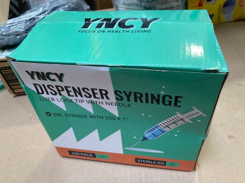 Photo 1 of 100 Pack 3ml Disposable Syringe with Needle 23Ga 1.0 Inch, Luer Lock Syringes, Individual Sterilized Wrapped