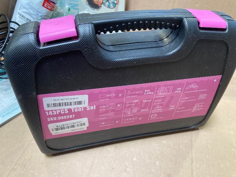 Photo 1 of 143 Pcs Pink Homeowner Tool Set with 3.6V Cordless Screwdriver General Household Hand Tool Kit with Plastic Tool box Storage Case for Women,Men