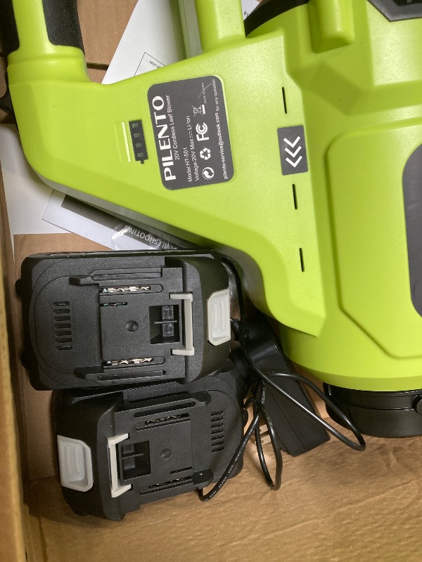 Photo 1 of Leaf Blower Cordless with 2 x 4.0Ah Battery Operated and Fast Charger, 650CFM 280MPH Electric Leaf Blower, 3 Speed Mode, 20V Powered Handheld Blowers for Lawn Care, Blowing Leaves, Small Gravel, Green