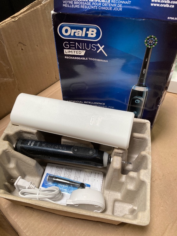 Photo 1 of Oral-B Genius X Limited Rechargeable Electric Toothbrush with 1 Replacement Brush Head, Travel Case, Midnight Black