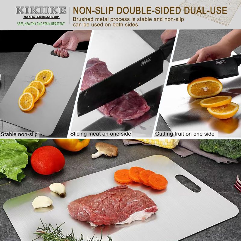 Photo 1 of 1pc---Titanium Cutting Board 2025 New Upgrade 100% Pure Titanium Cutting Boards for Kitchen - Double-Sided Food-Grade Chopping Board Non-Stick Durable and easy to clean (18 x 12 in)