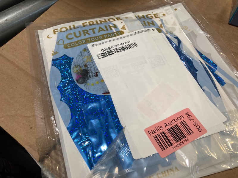 Photo 1 of  3? x 6? Fringe Glittered Foil Curtain Blue