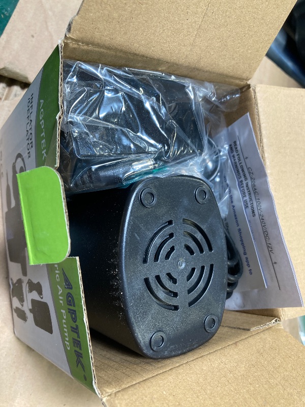 Photo 1 of AGPTEK Electric Air Pump,Portable Air Pump with 3 Nozzles, 4.5kPa Quick-Fill,110V AC/12V DC Inflator/Deflator Pumps for Outdoor Camping, Inflatable Air Mattress Beds, Boats, Swimming Ring