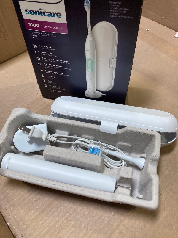 Photo 1 of Philips Sonicare ProtectiveClean 5100 Rechargeable Electric Toothbrush, with Pressure Sensor, 3 Cleaning Modes, SmarTimer and QuadPacer, 14-Day Battery Life, Travel Case, White, Model HX6857/11