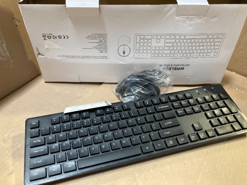 Photo 1 of Wireless Keyboard and Mouse, WisFox USB Computer Keyboard with Silent Keys, Long Battery Life, 2.4GHz Full-Size Lag-Free Cordless Combo for PC Laptops Windows Mac Chrome OS (Black)