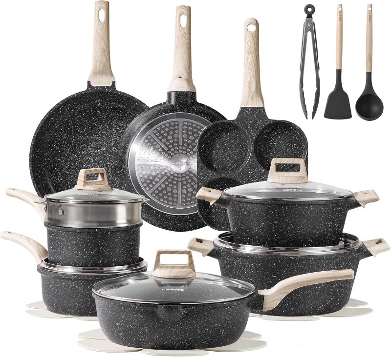 Photo 1 of CAROTE 21pcs Pots and Pans Set Nonstick, Cookware Set Black Granite Induction Kitchen Cooking Set w/Frying Pans & Saucepans
