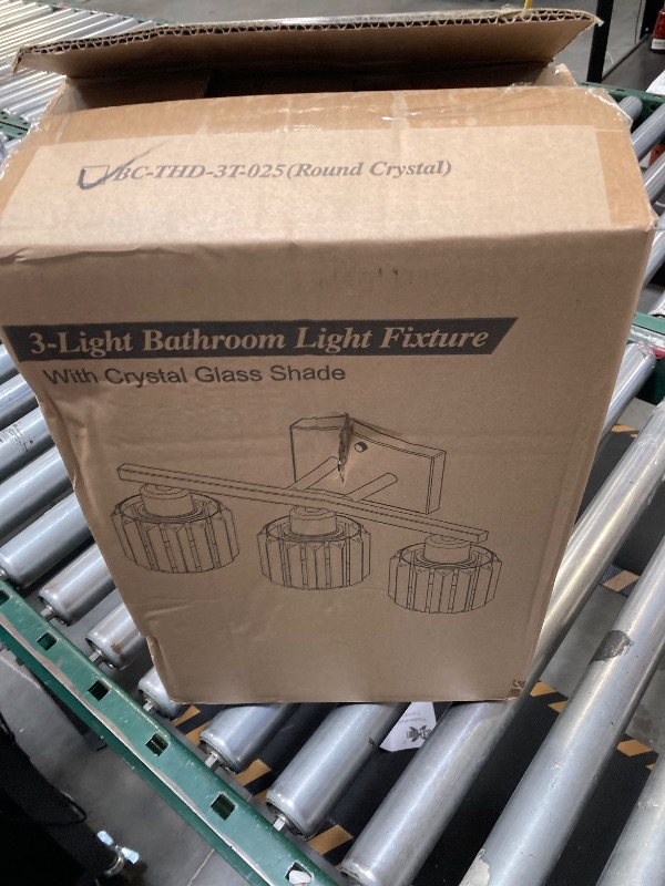Photo 1 of comzler 3-Light Bathroom Light Fixtures Over Mirror, Brushed Nickel Crystal Wall Sconce with E26 Base for Mirror Kitchen Living Room Bathroom, Round Crystal Shades (Bulbs Excluded)