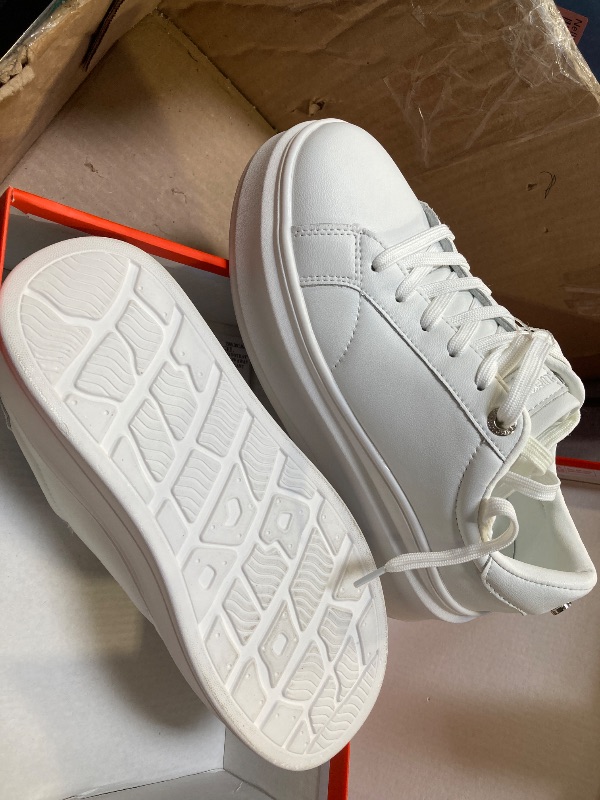 Photo 1 of LUCKY STEP Women's Platform Fashion Sneakers Faux Leather Classic Tennis Shoes Low Top Casual Walking Shoes(White,6.5 US)