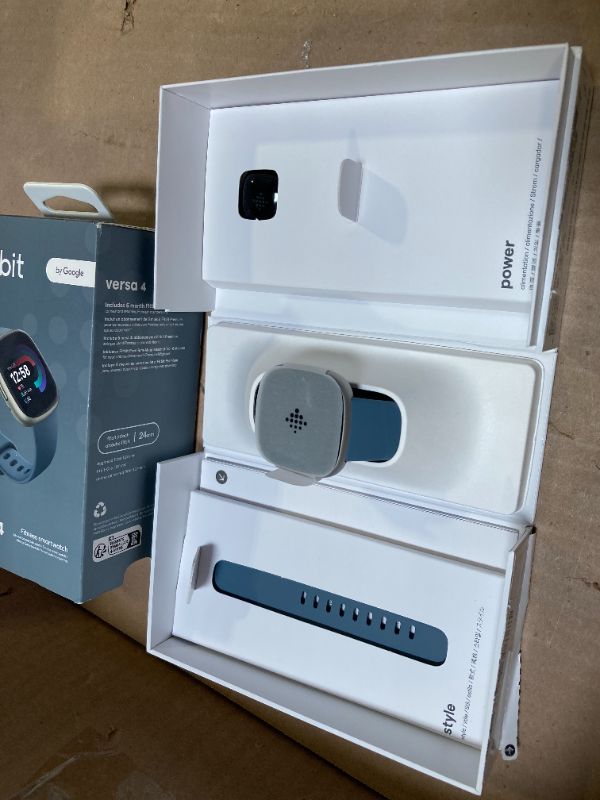 Photo 1 of Fitbit Versa 4 Fitness Smartwatch with Daily Readiness, GPS, 24/7 Heart Rate, 40+ Exercise Modes, Sleep Tracking and more, Waterfall Blue/Platinum, One Size (S & L Bands Included)