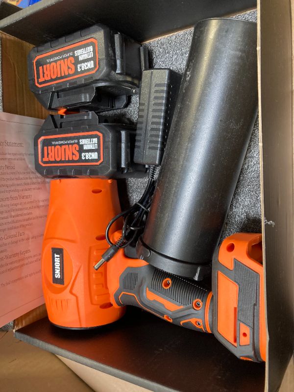 Photo 1 of Leaf Blower Cordless with Battery and Charger,500,000 RPM,Extended Nozzle,Lightweight Handheld Design,Blower for Patio Cleaning,car Blowing Water,Blowing Leaves and Dust (Bright Orange
